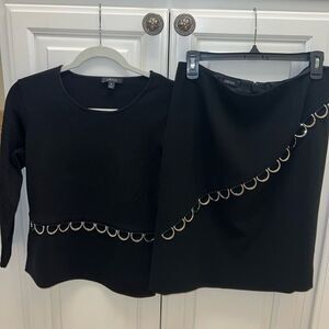 NWOT Carlisle 2 PIECE Black Metal Suit Skirt Set Sz M Formal Business Attire